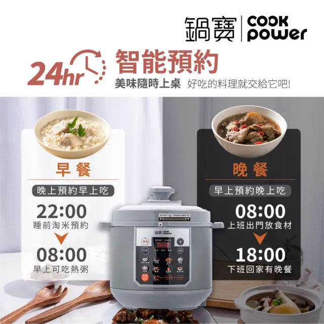 【CookPower 鍋寶】智慧型舒肥萬用鍋/壓力鍋/燉煮鍋6L/附陶瓷內鍋-灰色(CW-6710)