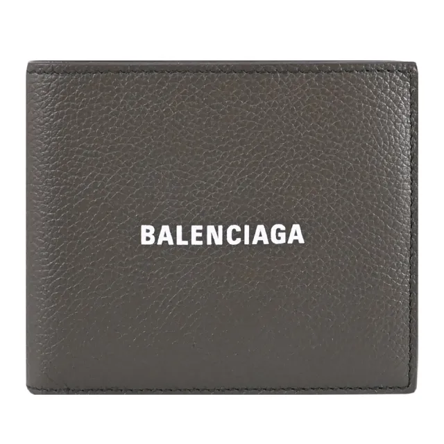 【Balenciaga 巴黎世家】簡約LOGO荔枝牛皮雙層對折8卡短夾(深綠)
