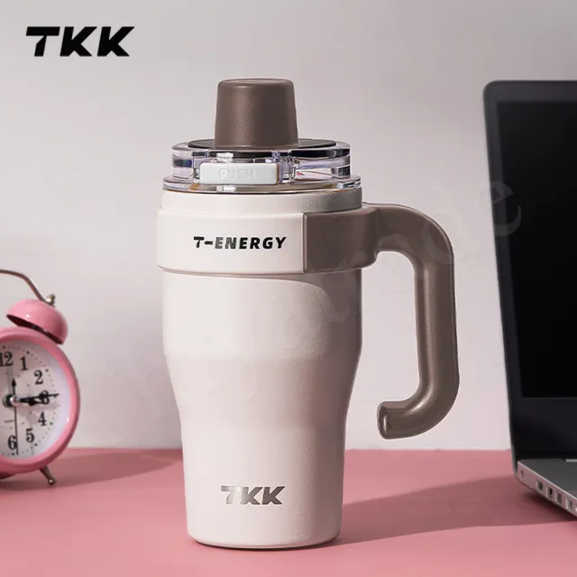 【TKK】T-One 彈蓋冰壩杯 316不鏽鋼x陶瓷噴塗 直飲+吸管 保冰保溫 運動隨身杯 1200ML-任選(握把式)