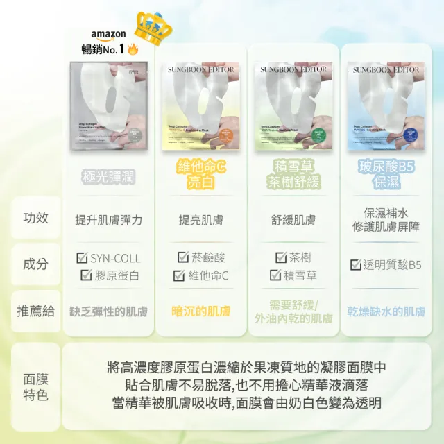 【SUNGBOON EDITOR】深層膠原蛋白晚安面膜 37g*4(玻尿酸 膠原蛋白 維他命 積雪草)