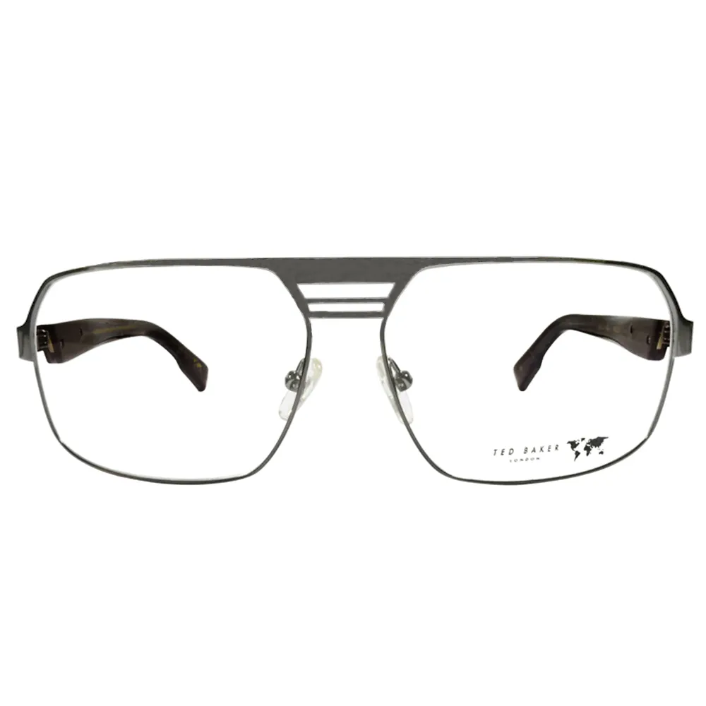 【TED BAKER】限量新款 紳士復古飛行員方框款光學眼鏡(TBG409-986 銀)