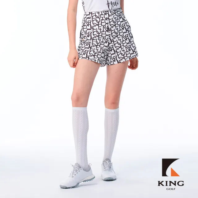 【KING GOLF】網路限定款-女款滿版kg印花修身短褲/高爾夫球褲-白色