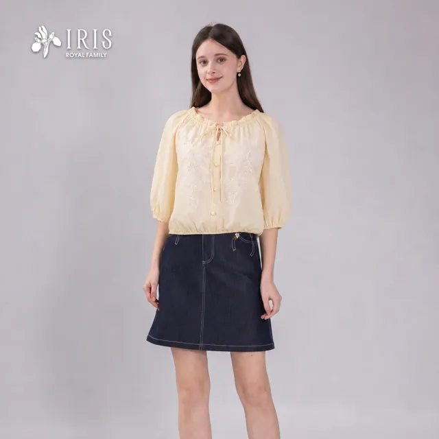 【IRIS 艾莉詩】海鹽檸檬蕾絲壓飾上衣(62163)