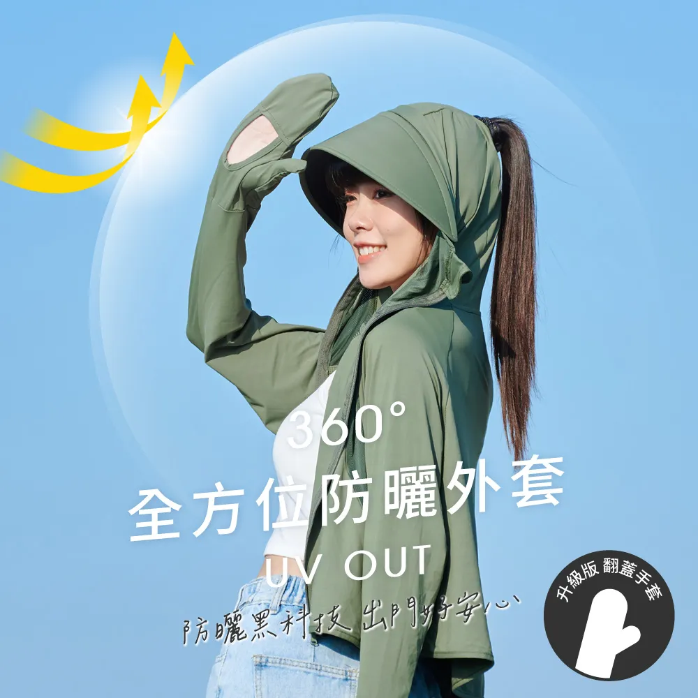 【VOLA 維菈】UPF50 短版防曬外套 寬版外套 冰絲防曬外套 涼感防曬外套 透氣設計 翻蓋手套 可拆帽簷