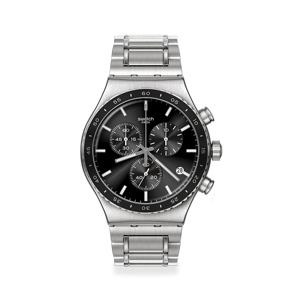 【SWATCH】IRONY AT NIGHT 金屬運動手錶/男錶/女錶/瑞士製造 YVS495G(43mm)