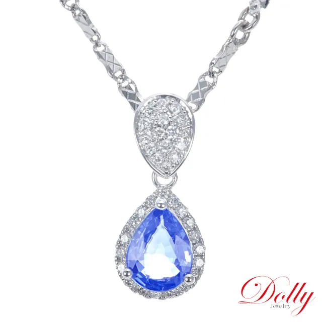 【DOLLY】買一送一 14K金 天然斯里蘭卡藍寶石1克拉鑽石項鍊 高級訂製珠寶 浪漫質感 奢華送禮