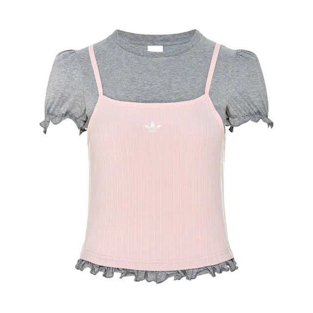 【adidas 愛迪達】SLIM TEE 女款 灰粉色 舒適 休閒 穿搭 泡泡袖 針織 短袖 LI5118