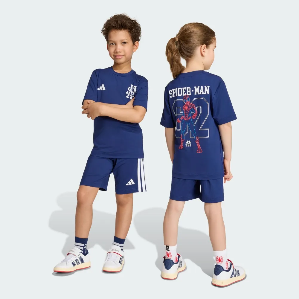 【adidas 愛迪達】蜘蛛人 運動套裝 吸濕排汗 短袖/短褲 童裝 KG6109