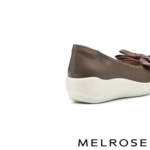 【MELROSE】美樂斯 率性氣質燙鑽蝴蝶結牛皮厚底休閒鞋(咖)