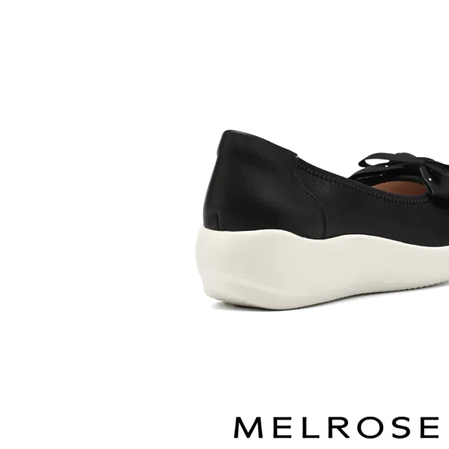 【MELROSE】美樂斯 率性氣質燙鑽蝴蝶結牛皮厚底休閒鞋(黑)