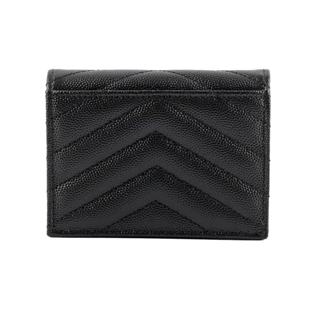 【YSL】山形紋魚子醬皮金字二折卡片小短夾(黑色)