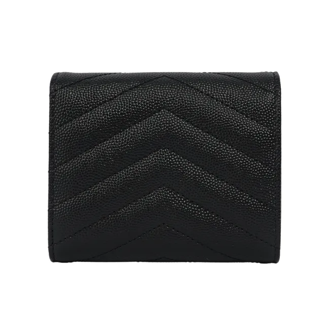 【YSL】金字山形紋魚子醬皮三折零錢袋短夾(黑色)