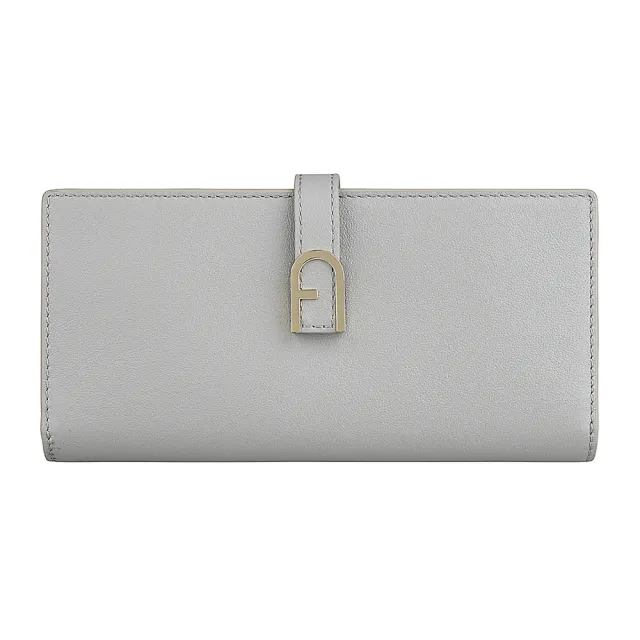 【FURLA 芙拉】FURLA Flow拱門LOGO小牛皮7卡釦式對折長夾(珍珠灰x內芭蕾粉)