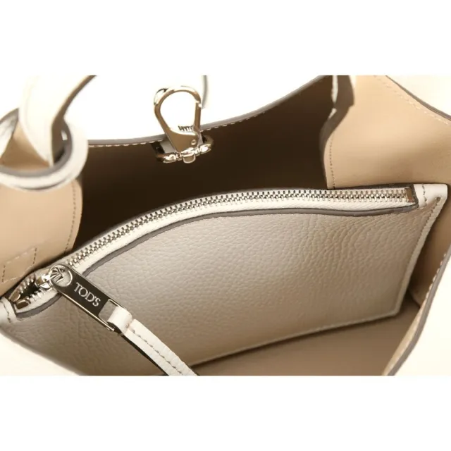 【TOD’S】TODS APA T字吊飾 荔紋牛皮手提/肩背托特包(白色 官網超小號 兩用包)