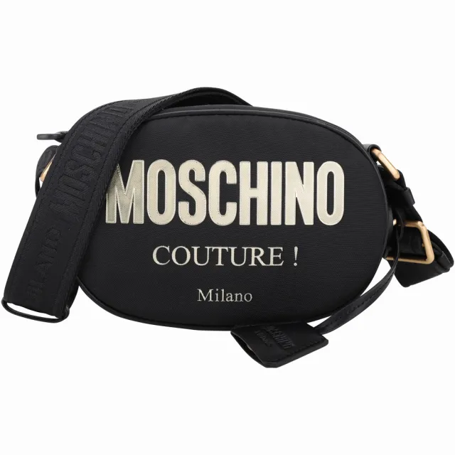 【MOSCHINO】斜紋帆布金字母斜背包(黑色 肩背 小包 側背)