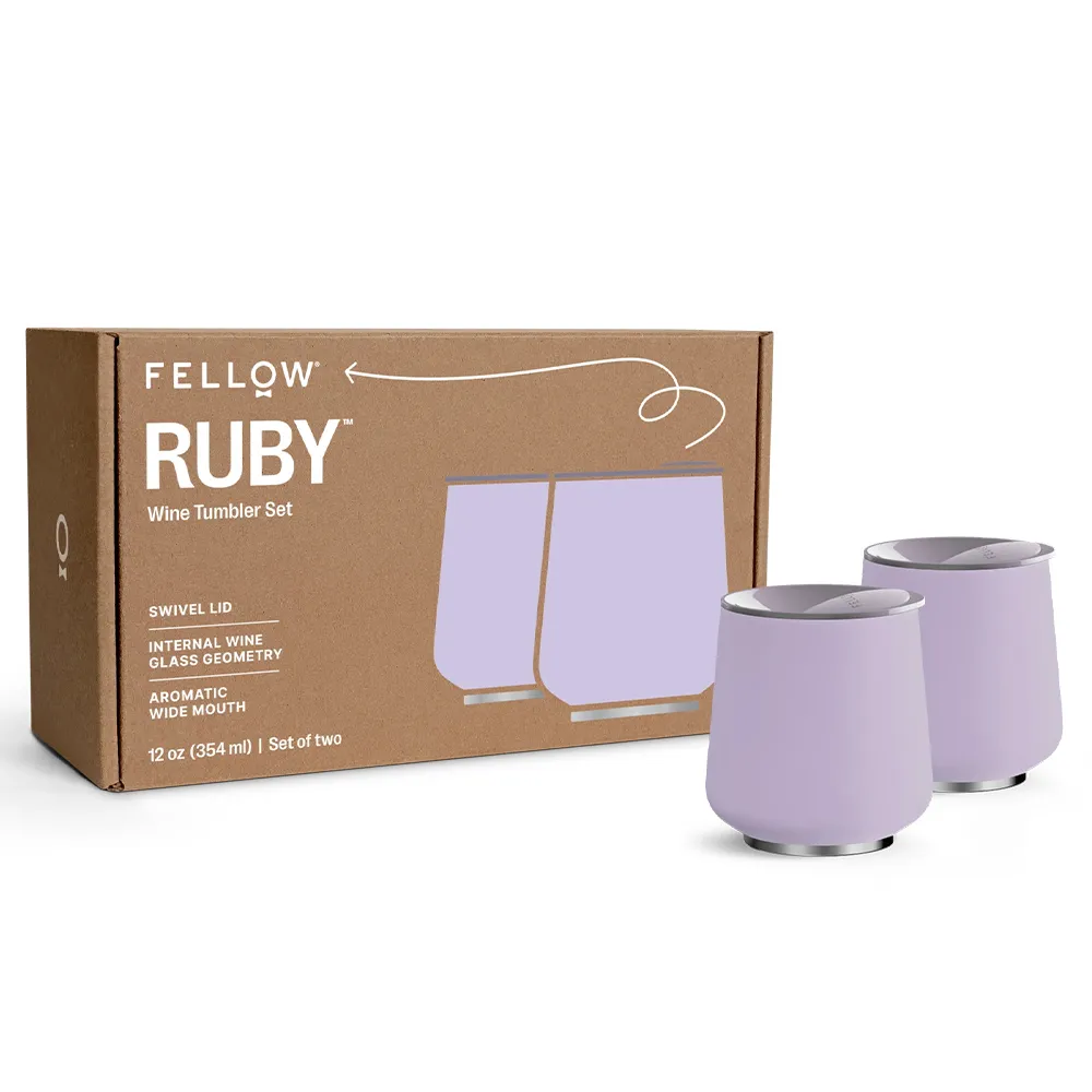 【FELLOW】RUBY 路比 雙入禮盒組 雙層真空陶瓷隨行杯 12oz/355ml(陶瓷塗層/磁吸式防塵杯蓋/寬口)