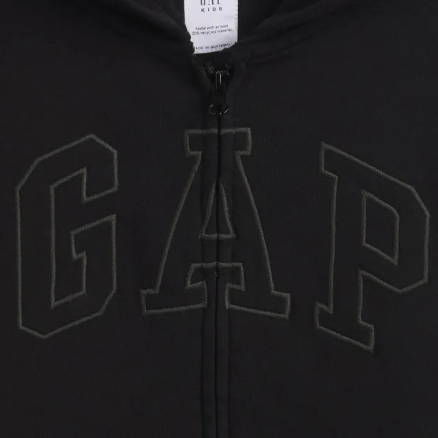 【GAP】兒童寬鬆版Gap Logo拉鍊連帽外套-經典黑(745041)