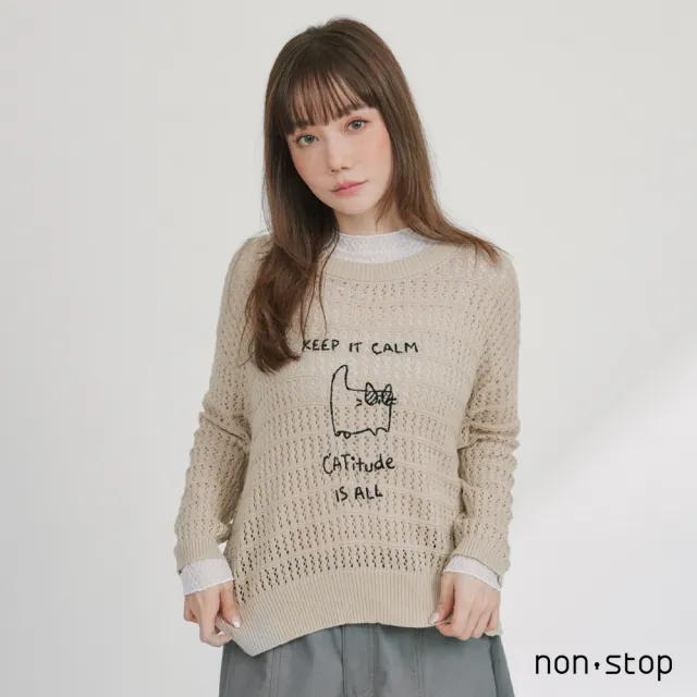【non-stop】貓咪刺繡鏤空針織罩衫-2色