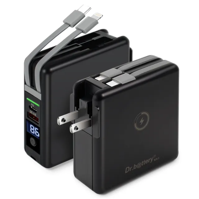 Dr.b@ttery電池王 10000mAh 第二代MagSafe 15W無線充電+數顯充電頭PD快充(五合一 萬能充Pro)