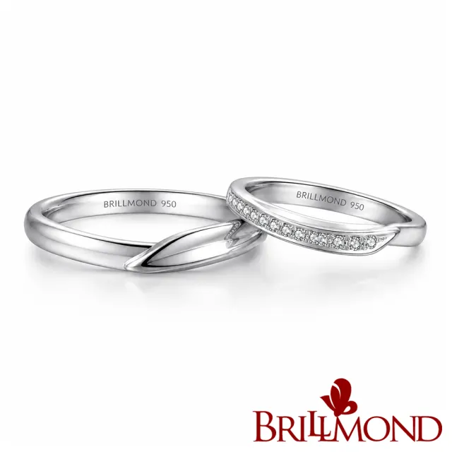 【BRILLMOND】男女對戒 PT950鉑金 天然鑽石 相擁男女對戒(男女戒任選 厚實戒台)