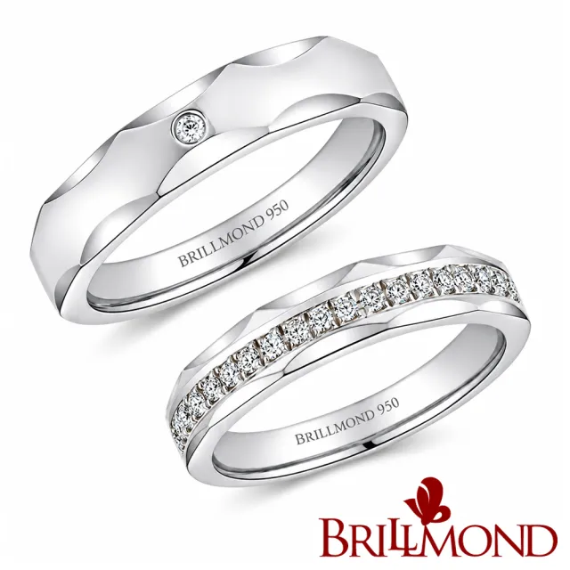 【BRILLMOND】男女對戒 PT950鉑金 天然鑽石 星稜男女對戒(男女戒任選 厚實戒台)