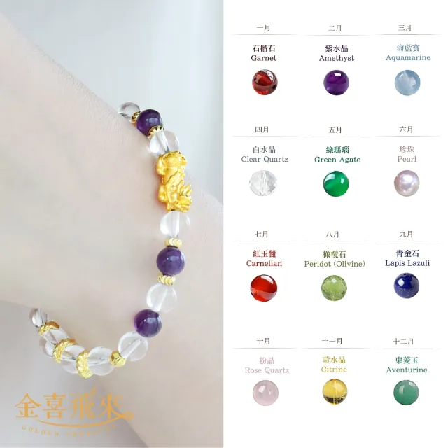 【金喜飛來】黃金手鍊招財貔貅誕生石男女多款選(0.07錢±0.03)