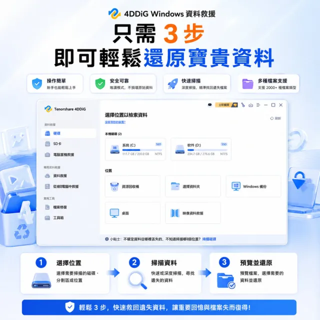 【Tenorshare】4DDiG 資料救援(--永久授權版WIN)