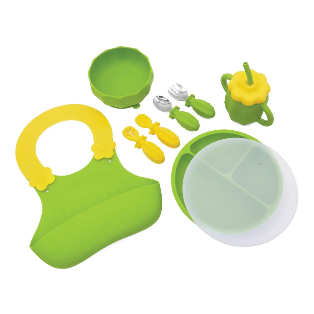 【KidsLife】寶寶餐具彌月禮盒(仙人掌造型)｜寶寶餐具 矽膠餐盤 防翻 自主學習餐具