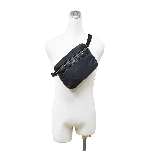 【YSL】YSL SAINT LAURENT FOLDABLE  BACKPACK經典燙銀LOGO尼龍拉鍊後背胸口包(黑)
