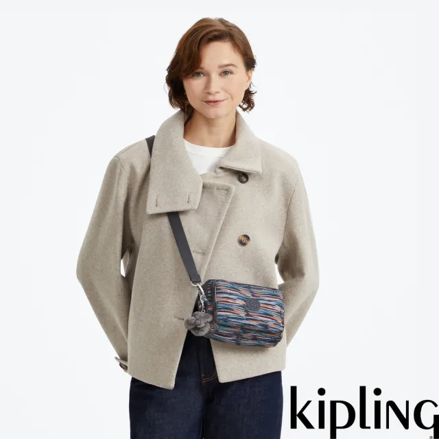 【KIPLING】灰底條紋多層兩用隨身斜背包-ABANU MULTI 女包