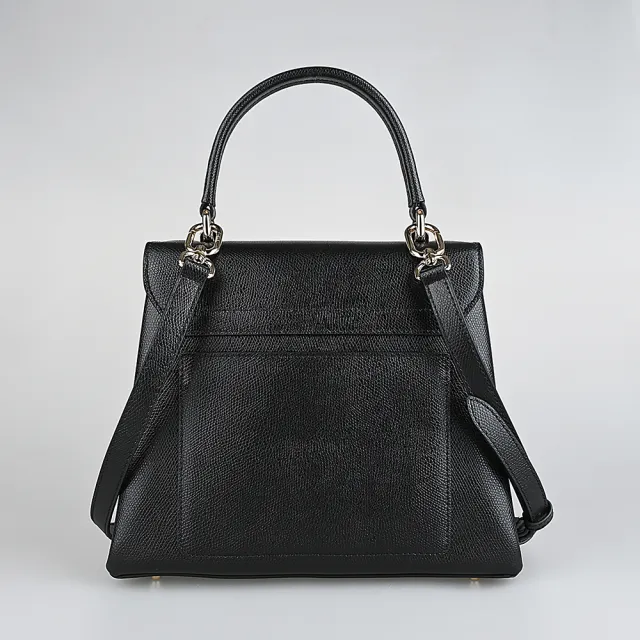 【FURLA 芙拉】FURLA 1927 小拱門LOG防刮牛皮旋釦式手提斜背包(小/黑)