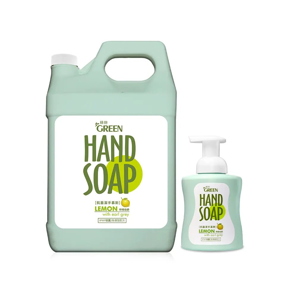 【Green 綠的】植物抗菌潔手慕斯檸檬伯爵加侖桶3800ml加瓶裝300ml(洗手乳)