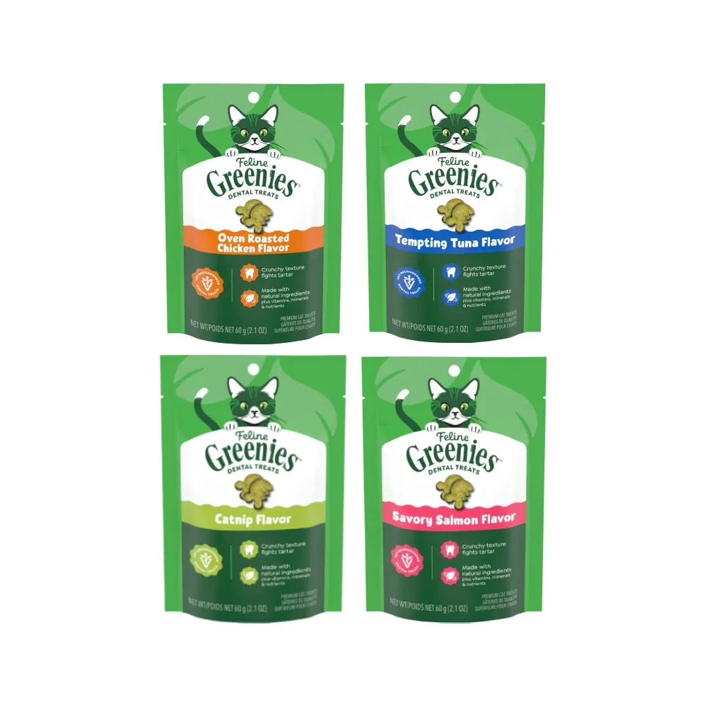moPro會員【Greenies 健綠】貓咪潔牙餅 2.1oz *4入(貓零食/寵物零食/潔牙餅)