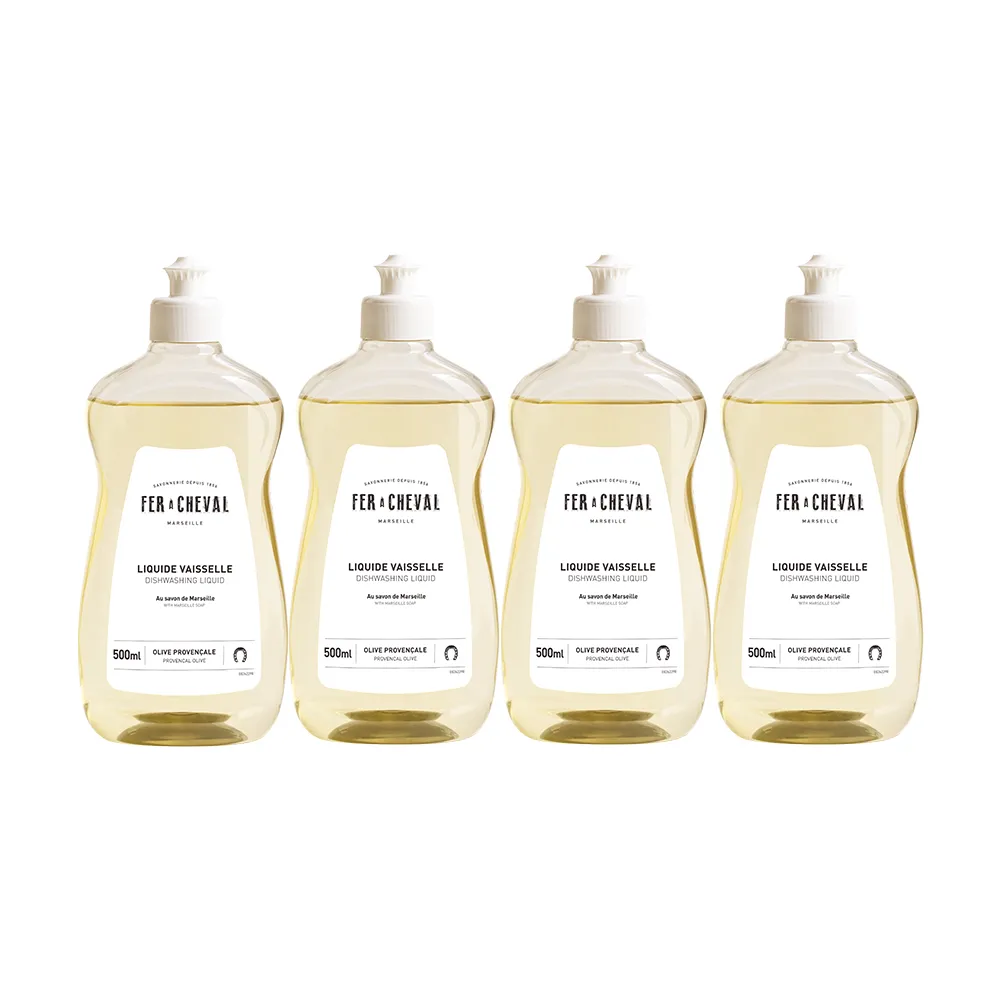 【Fer a Cheval 法拉夏】經典馬賽洗碗精4入組 500mlx4 (護手洗碗配方 易生物分解 除髒汙油膩 敏弱肌適用)