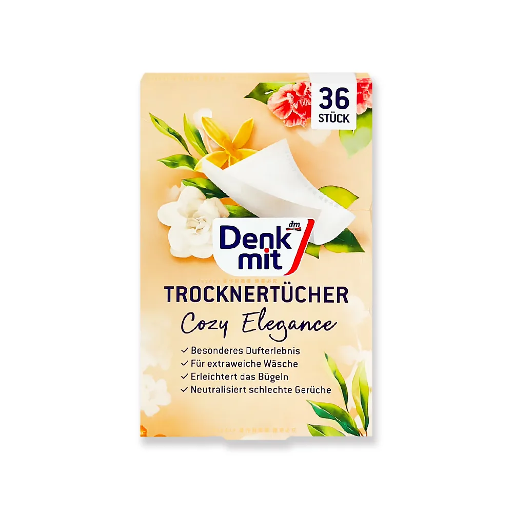 德國Denk mit DM-烘衣機衣物柔軟防皺除臭去靜電香氛紙-花香杏色36片/盒(防靜電紙洗衣柔軟精凝膠球