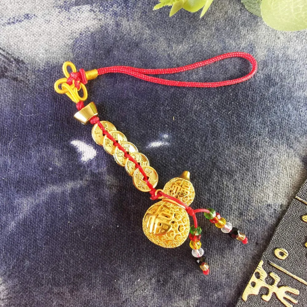 【財神小舖】發財五帝錢金葫蘆 直直賺吊飾 車掛(已開光 高雄進寶財神廟)