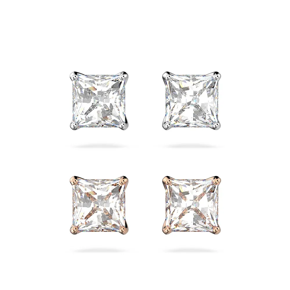 【SWAROVSKI 施華洛世奇】官方直營 Stilla Attract 耳釘 方形切割 白色 鍍白金色/鍍玫瑰金色(2色任選)