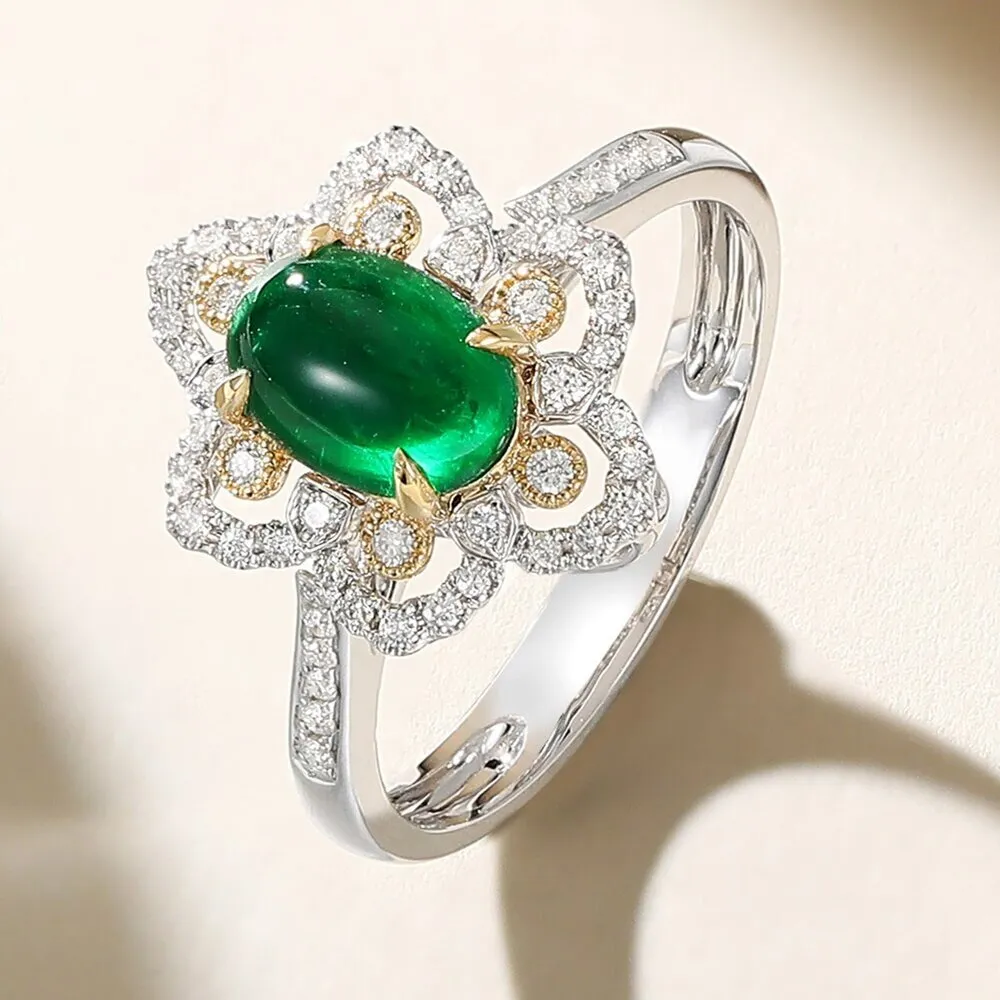 【海斯珠寶】1.2ct 天然祖母綠 鑽石 18K金戒指 鏤空花朵造型 橢圓主石 光澤濃郁 日常配戴 送禮推薦