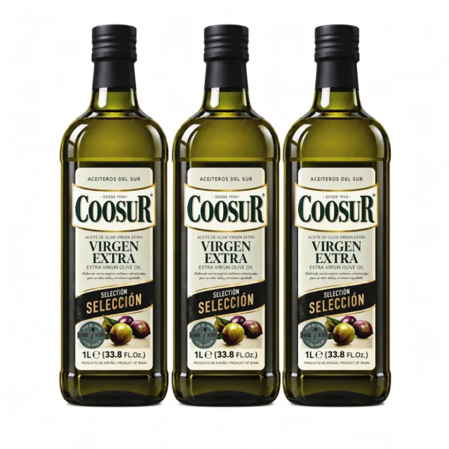 【Coosur 山富】特級初榨橄欖油1000mlx3瓶 玻璃瓶(可生飲)