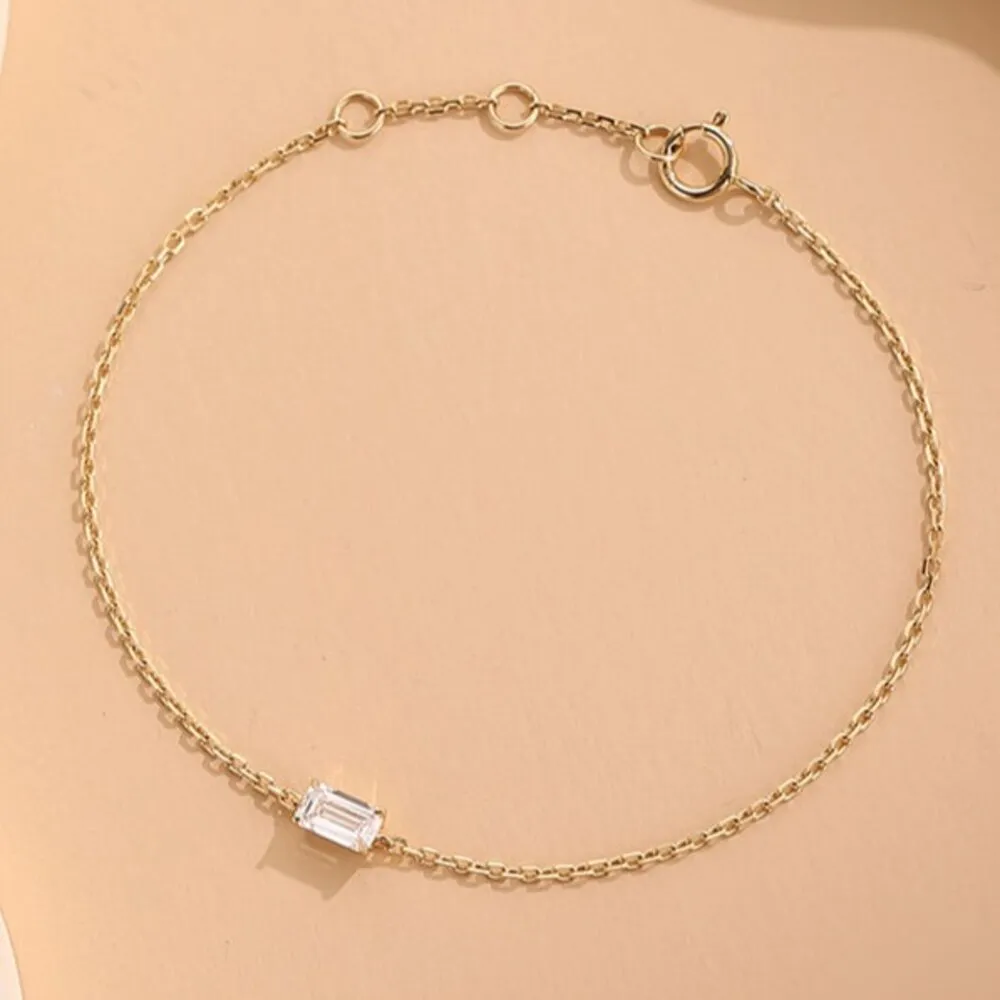 月輝珠寶 30分頂級培育鑽石(F/VVS) 18K金手鍊 祖母綠切割 簡約單鑽設計 氣質百搭 送女友推薦