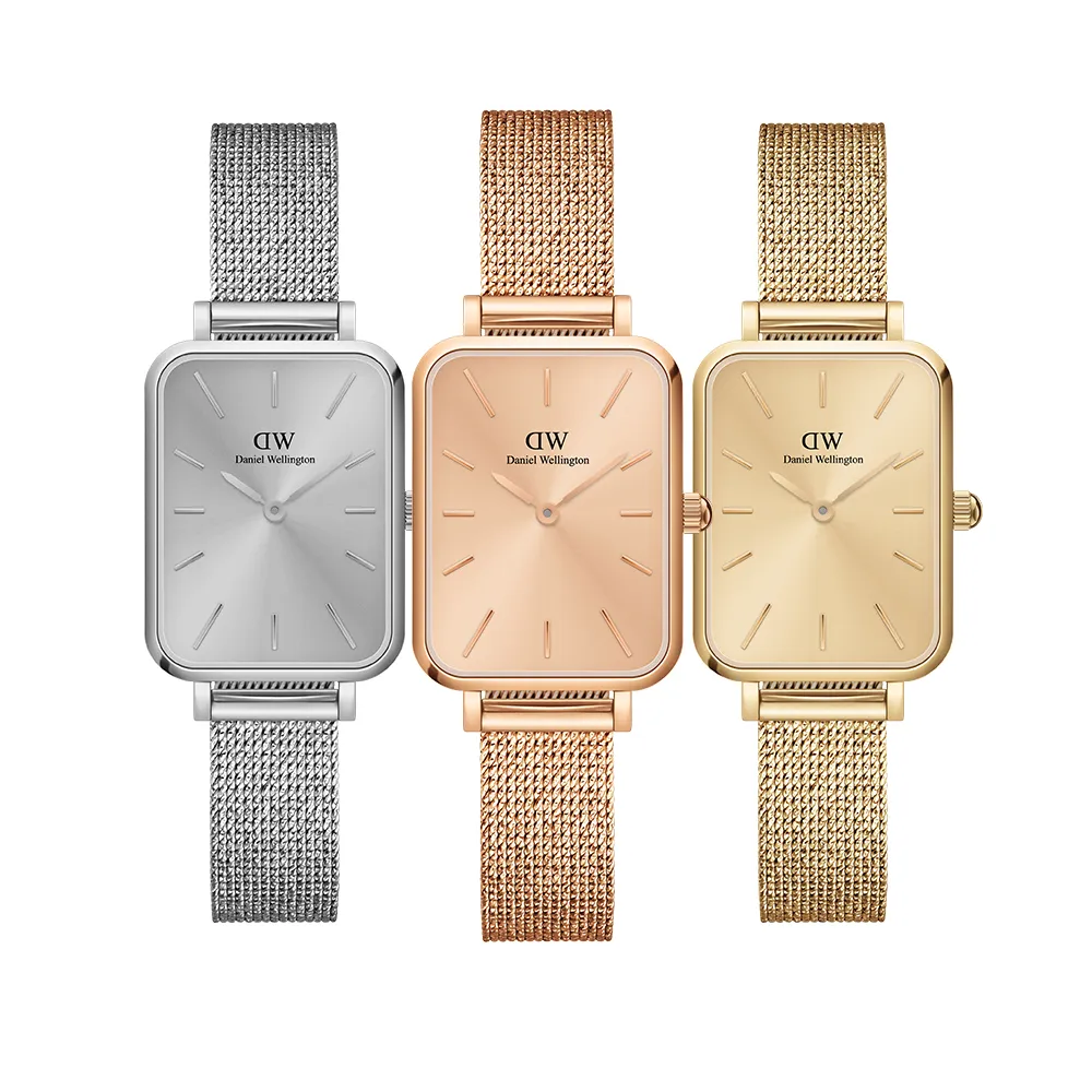 【Daniel Wellington】DW 手錶 Quadro Unitone 20x26mm幻彩麥穗式金屬編織小方錶(三色 DW00100484)