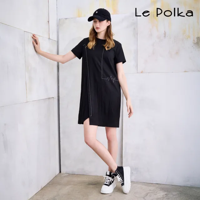 【Le Polka】線性休閒連身洋裝-女