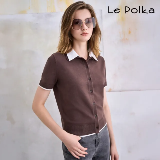 【Le Polka】異材質撞色針織上衣-女