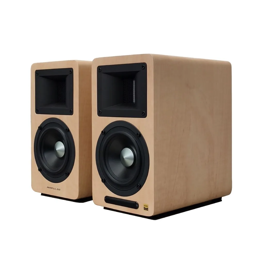 【AIRPULSE】A80 主動式揚聲器 淺木紋（Hi-Res音質認證｜書架藍牙喇叭｜18mm MDF 木質音箱）