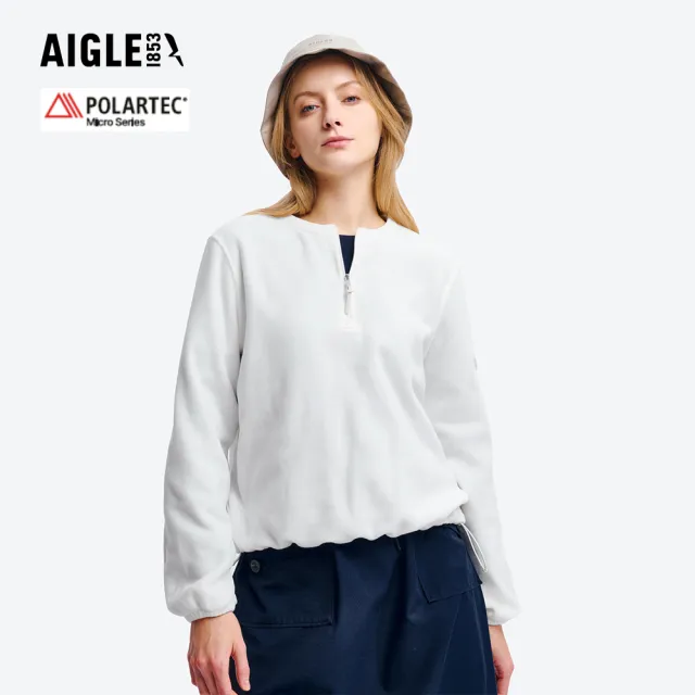 【AIGLE】女 POLARTEC 刷毛保暖罩衫|AG-5A244A131 米白 (女長袖上衣 POLO衫 罩衫 保暖上衣 刷毛衣)