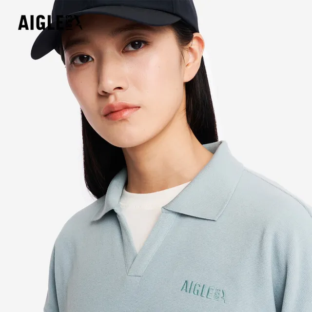 【AIGLE】女 POLARTEC 刷毛POLO衫｜AG-5A241A251 迷霧藍 (女長袖上衣 POLO衫 罩衫 保暖上衣 刷毛衣)