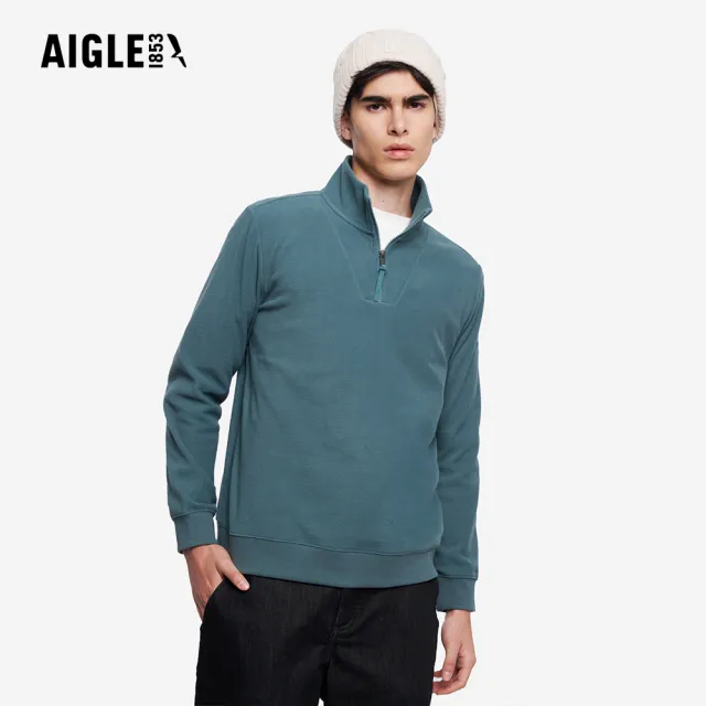 【AIGLE】男 刷毛保暖罩衫｜AG-5A134A245 松綠(男長袖上衣 男T恤 保暖上衣 刷毛衣 刷毛T恤)