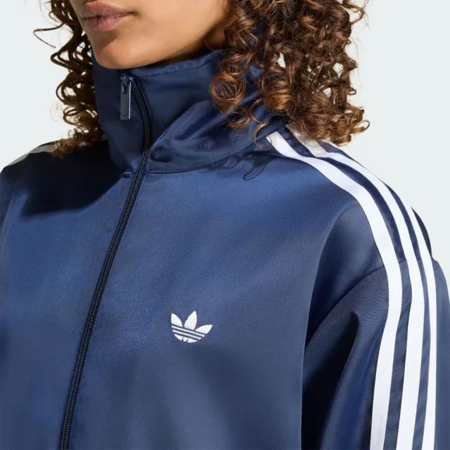 【adidas 愛迪達】Fb Sat Lace Tt 女 立領外套 運動外套 休閒穿搭 蕾絲下擺 深藍(LD1803)