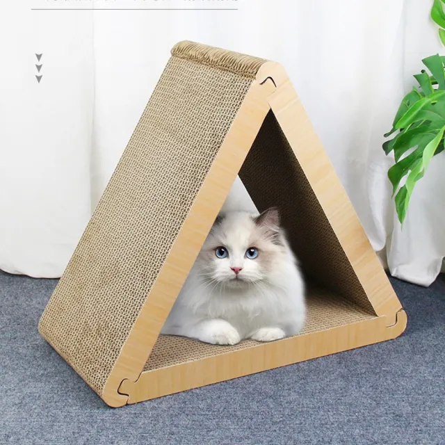 【Quality 聚家】貓抓板 立式貓抓墊 三角貓抓柱 45*23*40CM 瓦楞紙貓窩 貓咪玩具 耐磨耐抓