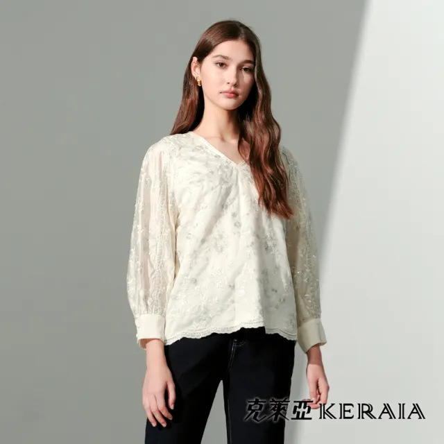 【KERAIA 克萊亞】星霜雲花烏干紗上衣